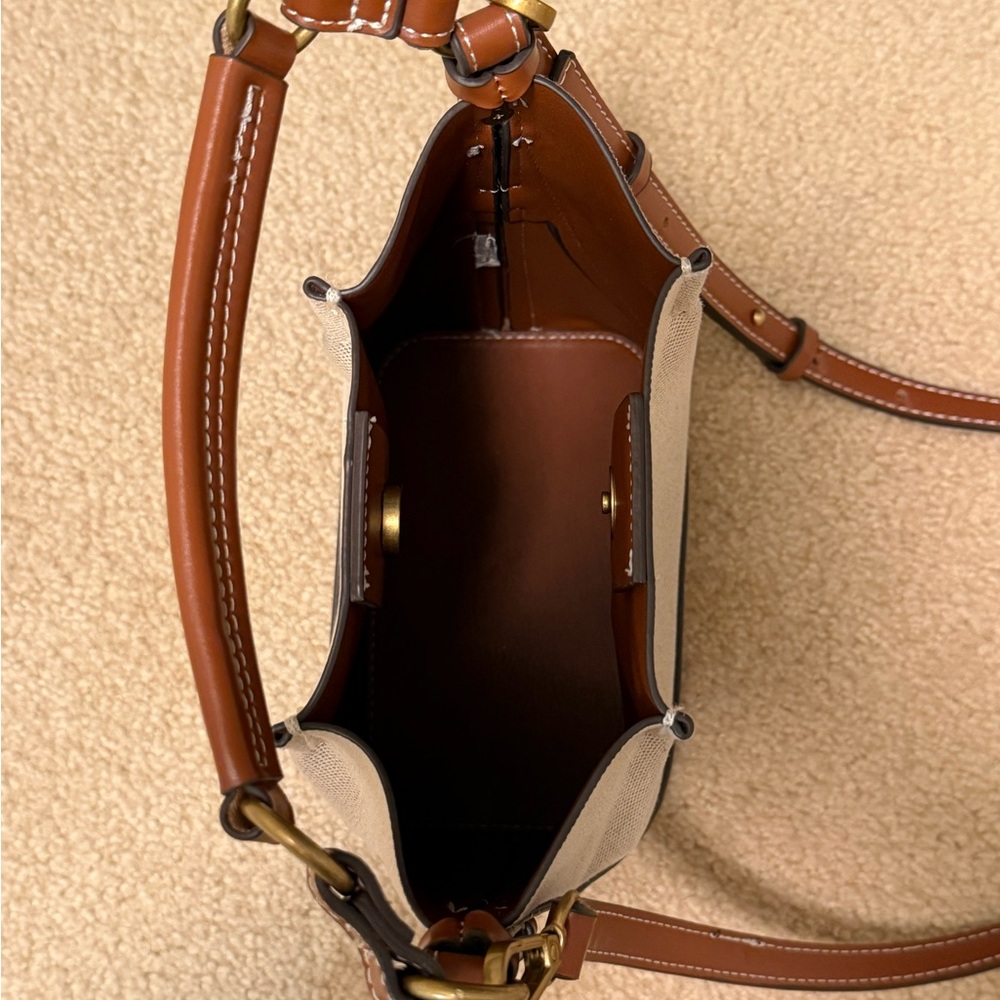 Zara Two-Tone Canvas and Leather Crossbody in Cream and Brown - Picture 4 of 5